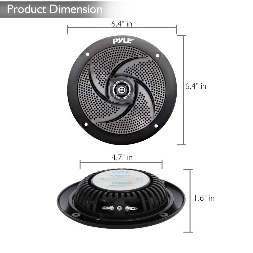 Pyle PLMRS5B 5.25 Inch 180 Watt Waterproof Weather Resistant Outdoor Rated Low Profile Slim Style Marine Speakers, Black (4 Speakers) : Pyle Waterproof Marine Speakers - Pair of 5.25\" 180