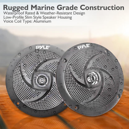 5.25" 180W Waterproof Marine Speakers, Low-Profile Slim Style (2 Pack)