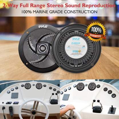 5.25" 180W Waterproof Marine Speakers, Low-Profile Slim Style (2 Pack)