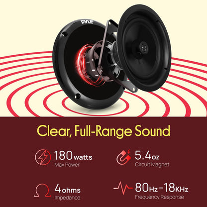 5.25" 180W Waterproof Marine Speakers, Low-Profile Slim Style (2 Pack)