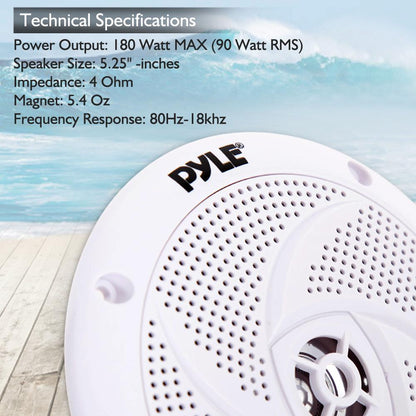 Marine Speakers 180W Waterproof 5.25" Low-Profile White