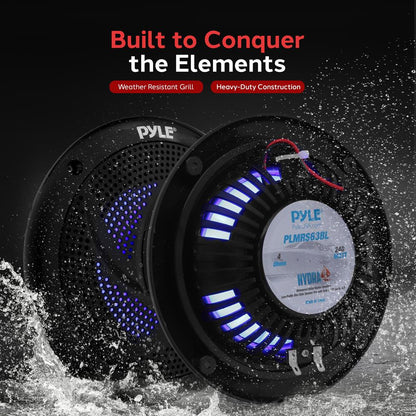 Marine Waterproof Speakers 6.5" - 240W, LED Lights, Slim Style, Blue