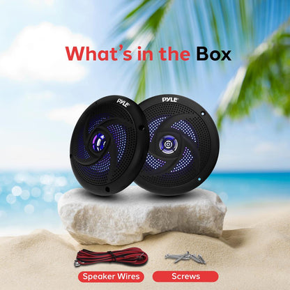 Marine Waterproof Speakers 6.5" - 240W, LED Lights, Slim Style, Blue
