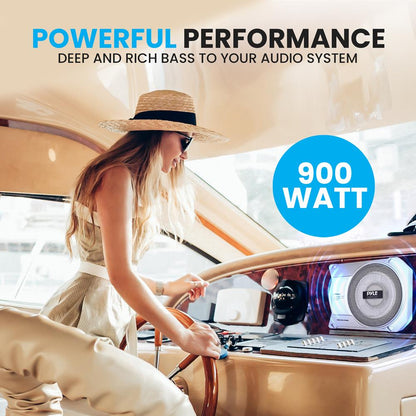10" 900W Low-Profile Marine Subwoofer System with Built-In Amp