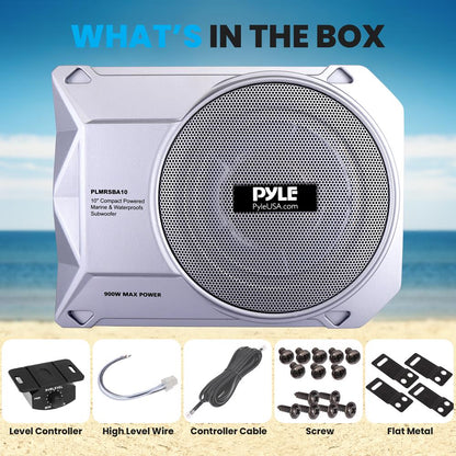 10" 900W Low-Profile Marine Subwoofer System with Built-In Amp