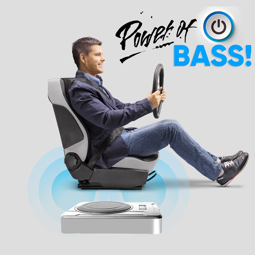 8" 600W Marine Subwoofer System - Slim Design, Built-in Amp, Silver - Thumbnail 5