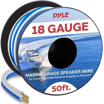 50ft Marine Speaker Wire Waterproof 18 AWG Blue/White