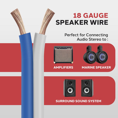 50ft Marine Speaker Wire Waterproof 18 AWG Blue/White