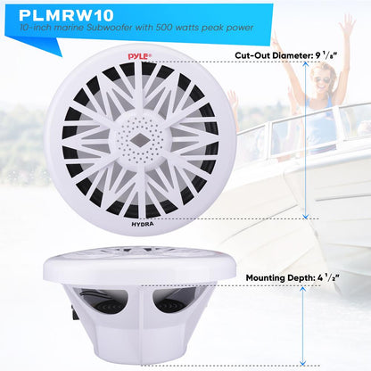 10" Marine Subwoofer 500W Waterproof Polypropylene Cone White