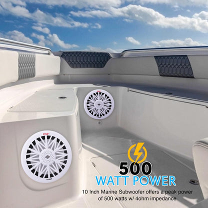 10" Marine Subwoofer 500W Waterproof Polypropylene Cone White