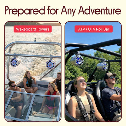 Marine Speakers Waterproof 200W Stainless Steel LED Lights Silver