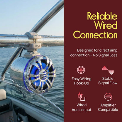 Marine Speakers Waterproof 200W Stainless Steel LED Lights Silver