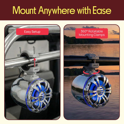 Marine Speakers Waterproof 200W Stainless Steel LED Lights Silver