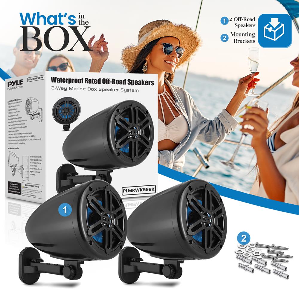 Pyle PLMRS5B 5.25" 180W 2-Way Waterproof Marine Speakers (4 Pairs / 8 Speakers)