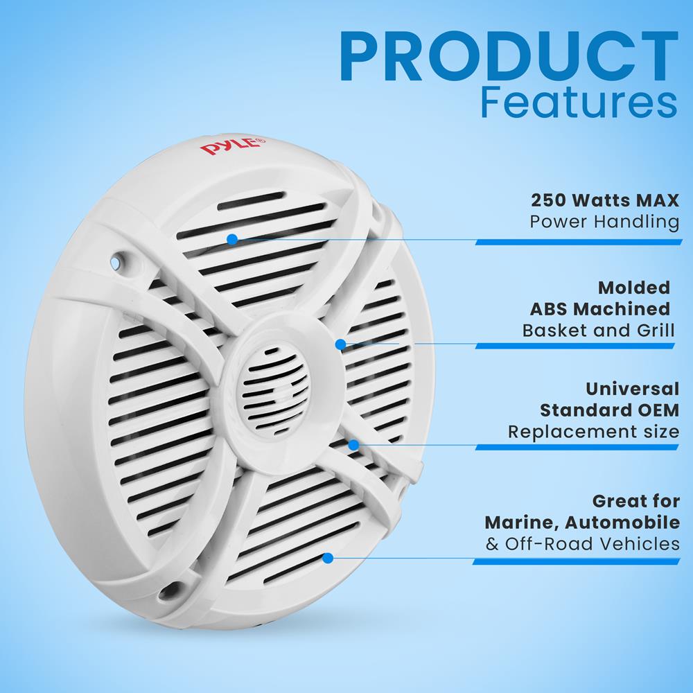 Marine Speakers 250W Water Resistant 2-Way Stereo White - Thumbnail 3