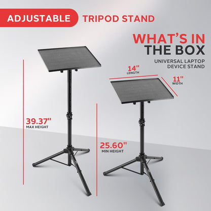 Laptop Projector Tripod Stand - Adjustable Metal, Portable, 14"x11" Tray