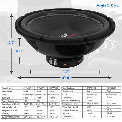 10" Car Subwoofer 1000W High Power Non-Press Paper Cone Dual 4 Ohm