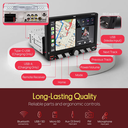 7" Single Din Touchscreen Car Stereo – With Wireless Apple Carplay & Android Auto, Bluetooth, Type-C & Usb Fast Charging, Aux/Sd And Hands-Free Calling (Black)