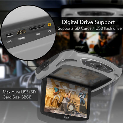 Car Roof DVD Player 13.3" Flip-Down Screen HDMI USB Grey