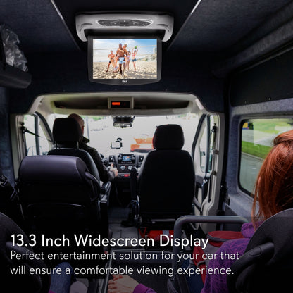 Car Roof DVD Player 13.3" Flip-Down Screen HDMI USB Grey