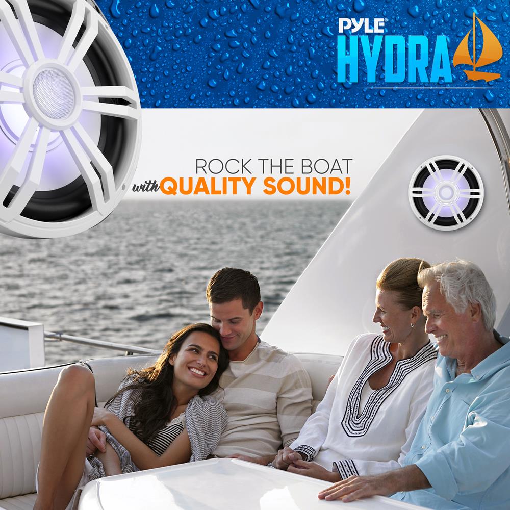 12" Slim Marine Subwoofer 500W Waterproof RGB Lights White - Thumbnail 5