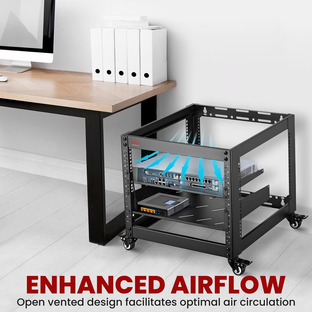 10U Open Frame Server Rack - Heavy-Duty Steel, Lockable Wheels