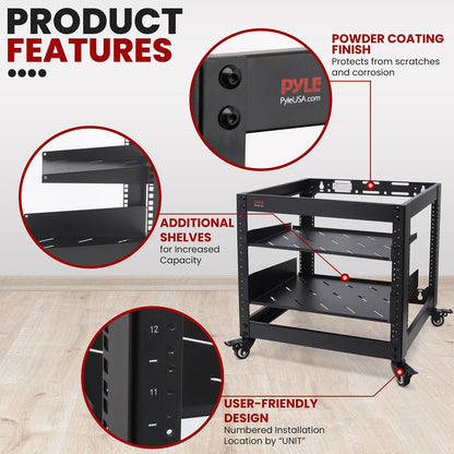 10U Open Frame Server Rack - Heavy-Duty Steel, Lockable Wheels, 440 lbs Capacity