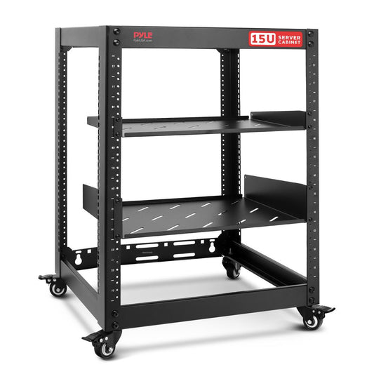 15U Network Cabinet - Open Frame Rack, Wall Mountable Heavy Duty Designs For Servers & Av Gear (Black)