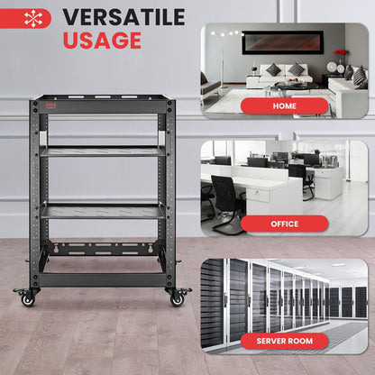 15U Network Cabinet - Open Frame Rack, Wall Mountable Heavy Duty Designs For Servers & Av Gear (Black)