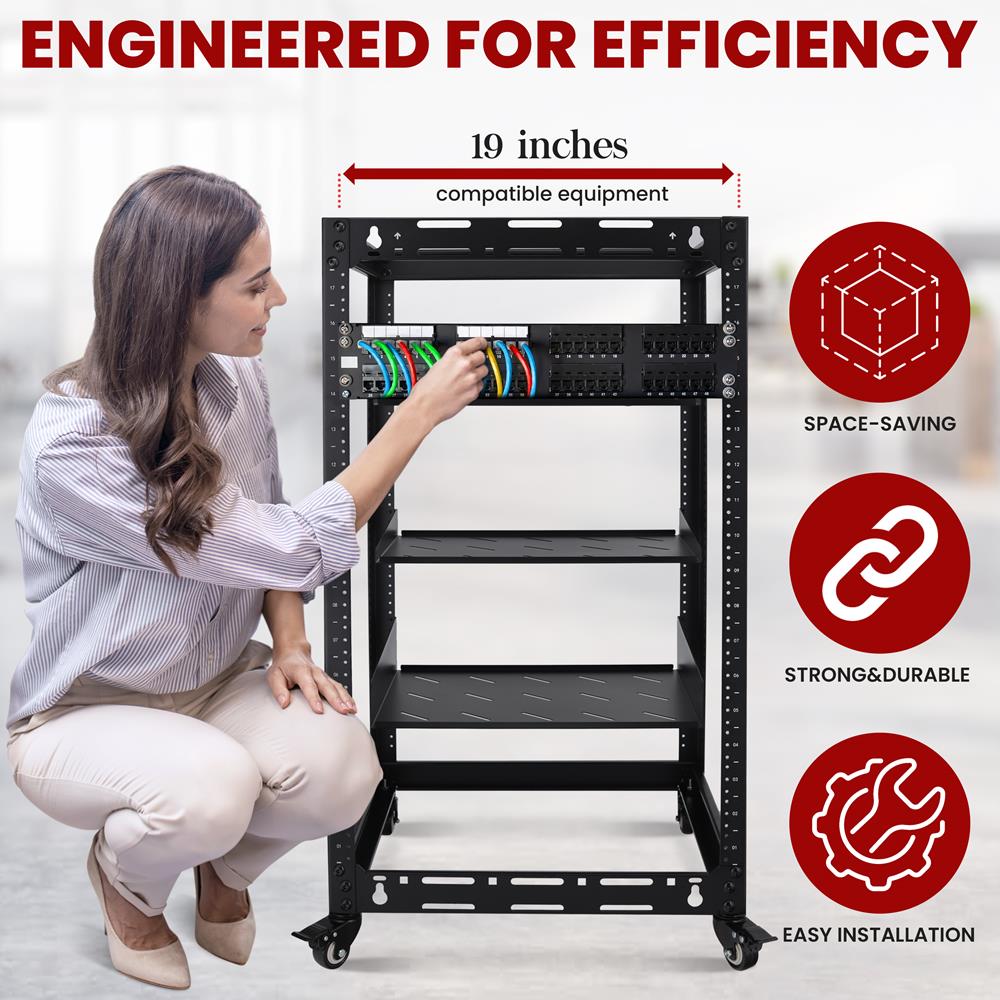 20U Open Frame Server Rack - Easy Mobility, Heavy-Duty Steel