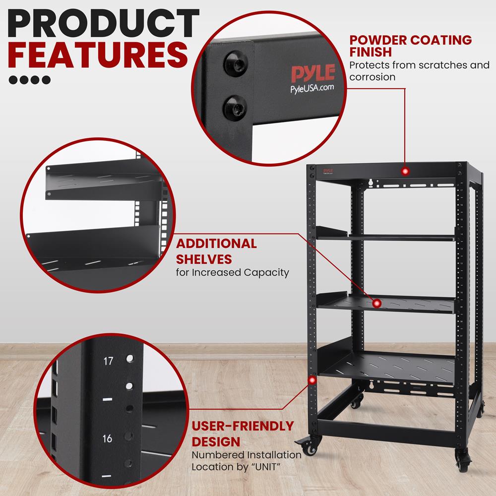 20U Open Frame Server Rack - Easy Mobility, Heavy-Duty Steel