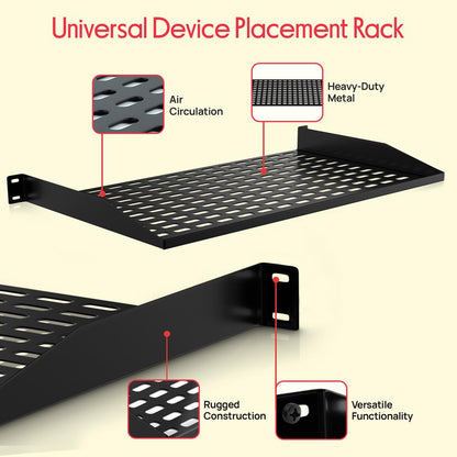 1Ux2 Server Rack Shelves - Universal Device Server Rack Mounting Tray