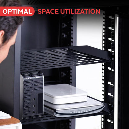 1U Server Rack Shelf, Ventilated Steel, 110 lbs Capacity