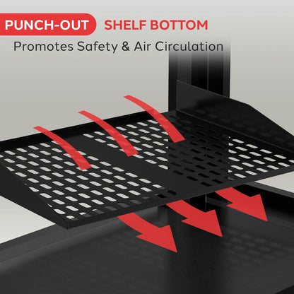 2U Server Rack Shelf, Enhanced Airflow, Heavy-Duty Steel, Black