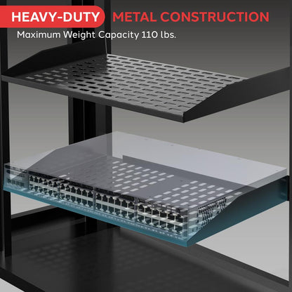 2U Server Rack Shelf, Enhanced Airflow, Heavy-Duty Steel, Black