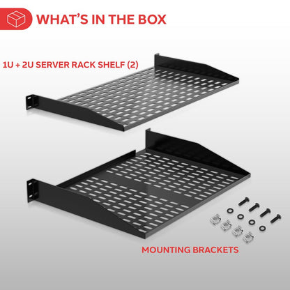 19" Server Rack Shelves, 110lbs Capacity, Ventilated Steel