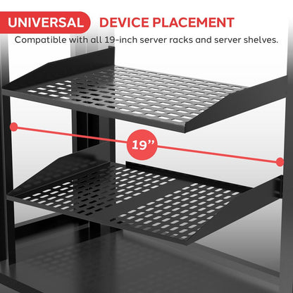 2U Server Rack Shelf 2 Pack - 110lbs Capacity, Vented Steel