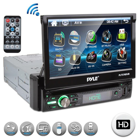Car Stereo Video Receiver With Cd/Dvd Player, Bluetooth Wireless Streaming, Hands-Free Talking, Motorized Fold-Out 7’’ Touchscreen Display, Mp3/Usb/Am/Fm Radio, Single Din