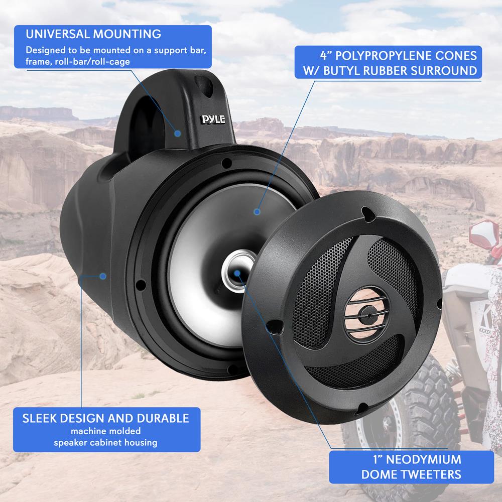 Pyle 800W 2-weg Waterdichte Offroad Luidsprekers – Marine-grade, Universele Montage Voor ATV, UTV, Jeep & Boot