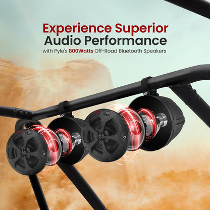 2-Way Waterproof Off-Road Speakers 800W Marine Grade, 4" Woofer, Black