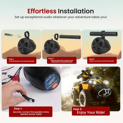 4" Off-Road Bluetooth Speakers 800W Waterproof Marine Grade, Black