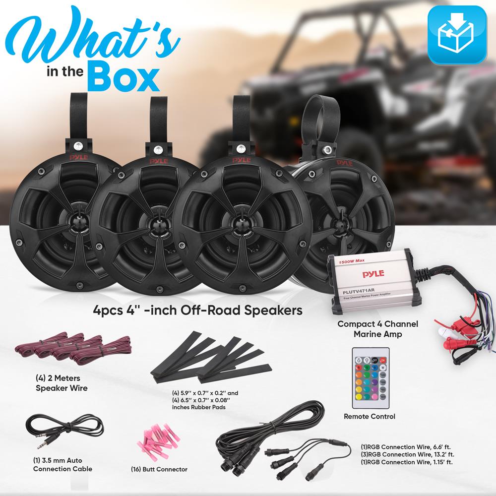 Waterproof Marine Speakers 800W 4-Ch Amp RGB Lights for ATV/Boat - Thumbnail 3