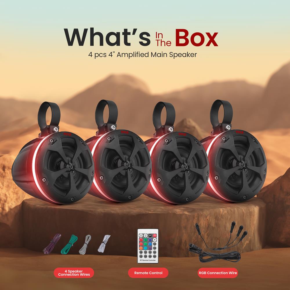 Waterproof Off-Road Speakers 800W RGB Lights Marine Grade 4" (2 Pair) - Thumbnail 4