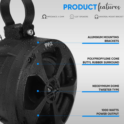 2-Way Waterproof Off-Road Speakers 1000W Marine Grade 5.25" Woofers