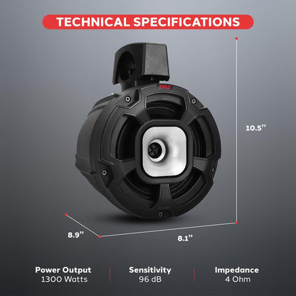 6.5" 1300W Marine Speakers - Waterproof, 2-Way Stereo, Easy Mount (Pair)