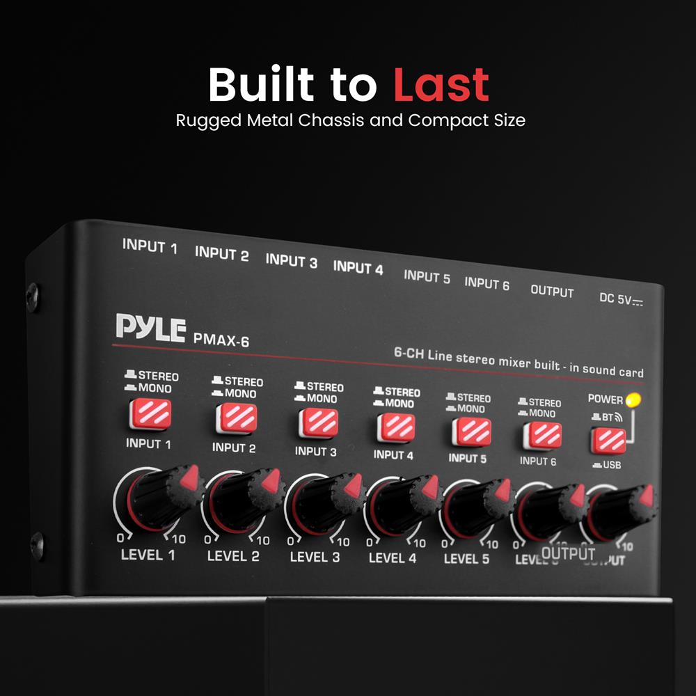 6-Channel Wireless Mixer, Low Noise, USB Sound Card, Compact Size - Thumbnail 2