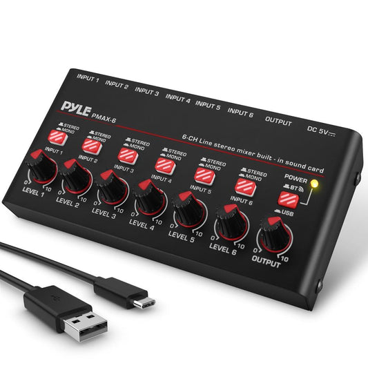 6-Channel Wireless Mixer, Low Noise, USB Sound Card, Compact Size