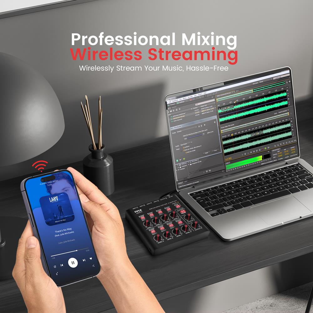 8-Channel Wireless Mixer, Low Noise, USB Sound Card, Compact Size - Thumbnail 5