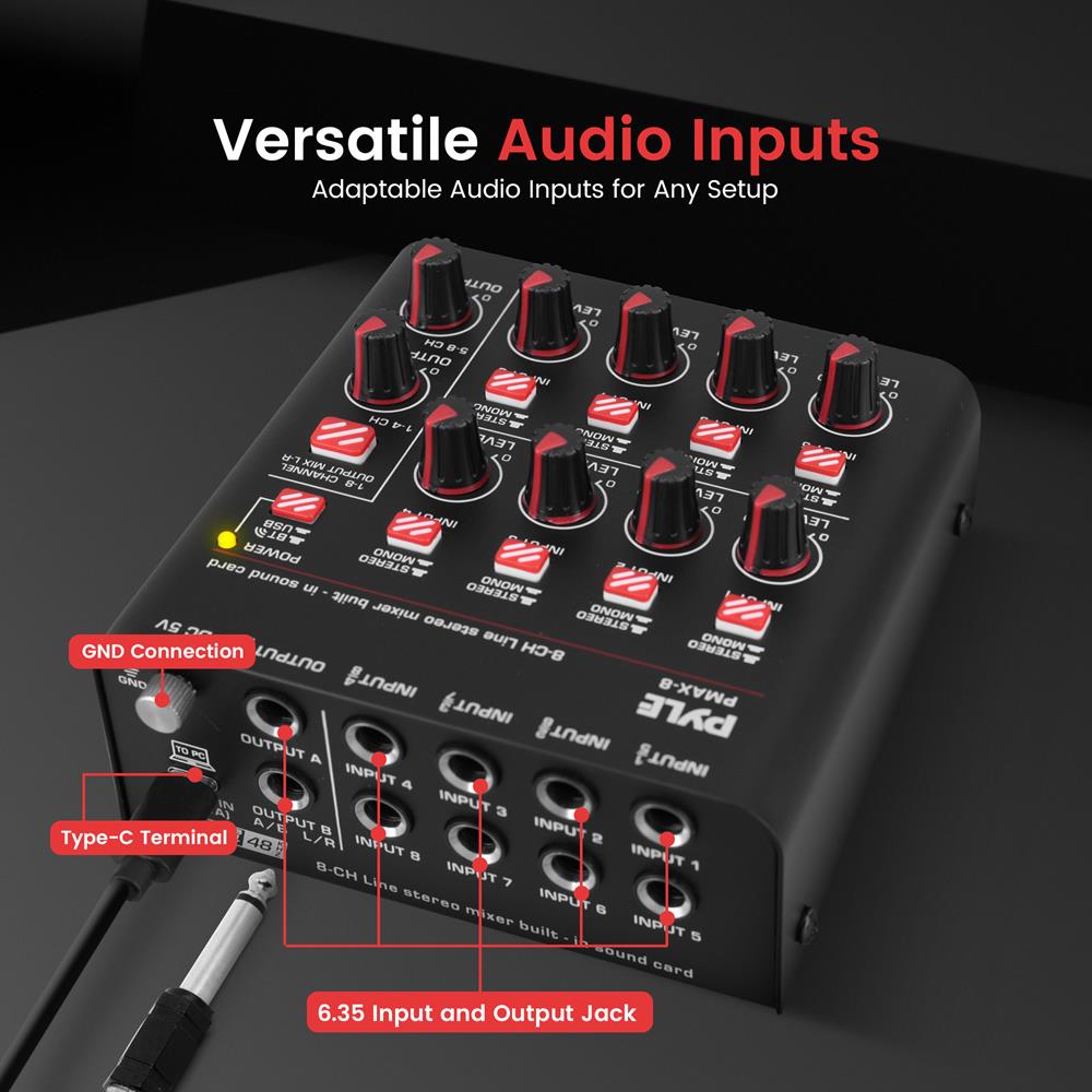 8-Channel Wireless Mixer, Low Noise, USB Sound Card, Compact Size - Thumbnail 4