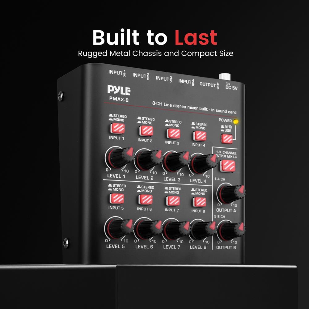 8-Channel Wireless Mixer, Low Noise, USB Sound Card, Compact Size